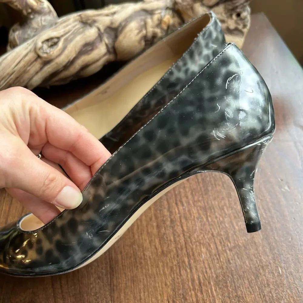 Kate Spade Tortoise Patent Leather Heels Animal Print Metallic Size 9.5